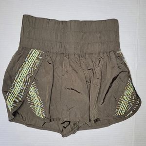 Free People Movement The Way Home Shorts Embroidered Medium Green Gym Exercise